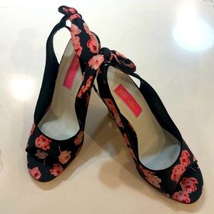 Betsey Johnson Floral Shoes with Raffia Heel